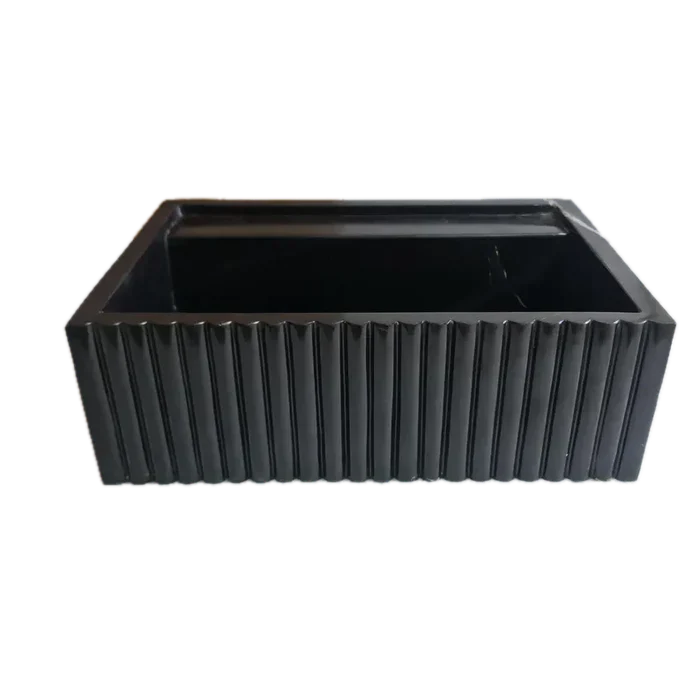 Toros Black Marble Rectangular Wall-mount Bathroom Sink Fluted (W)16" (L)24" (H)7".