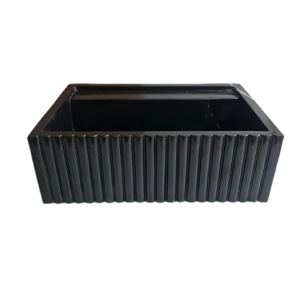 Toros Black Marble Rectangular Wall-mount Bathroom Sink Fluted (W)16" (L)24" (H)7".