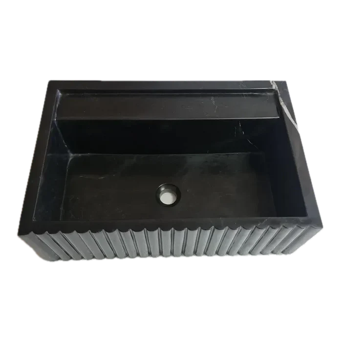 Toros Black Marble Rectangular Wall-mount Bathroom Sink Fluted (W)16" (L)24" (H)7".