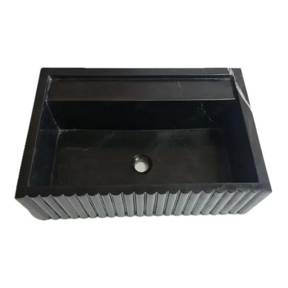 Toros Black Marble Rectangular Wall-mount Bathroom Sink Fluted (W)16" (L)24" (H)7".