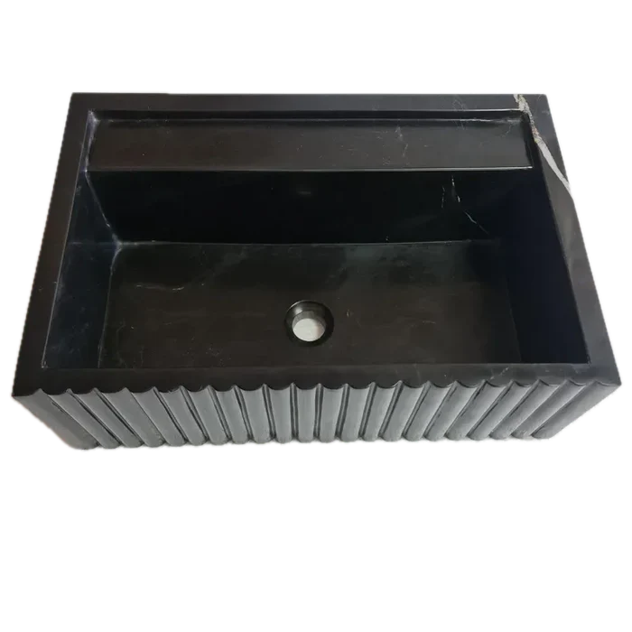 Toros Black Marble Rectangular Wall-mount Bathroom Sink Fluted (W)16" (L)24" (H)7".