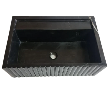 Toros Black Marble Rectangular Wall-mount Bathroom Sink Fluted (W)16" (L)24" (H)7".