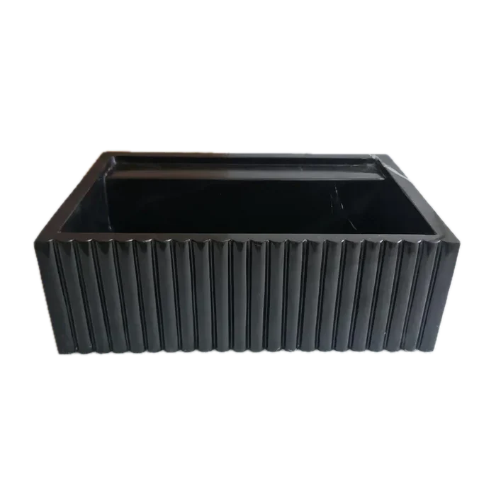 Toros Black Marble Rectangular Wall-mount Bathroom Sink Fluted (W)16" (L)24" (H)7".