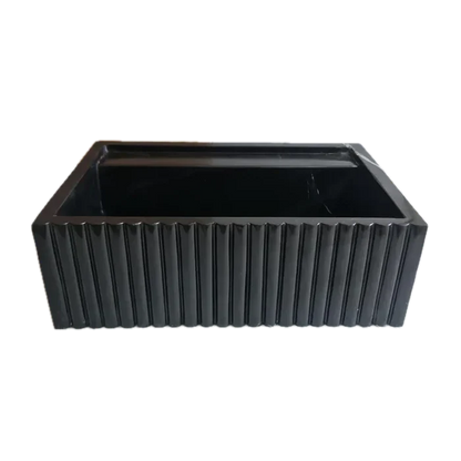 Toros Black Marble Rectangular Wall-mount Bathroom Sink Fluted (W)16" (L)24" (H)7".