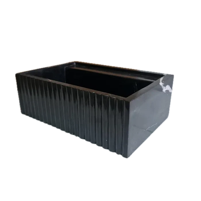 Toros Black Marble Rectangular Wall-mount Bathroom Sink Fluted (W)16" (L)24" (H)7".