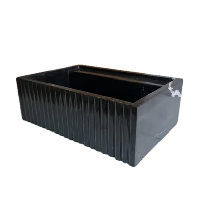 Toros Black Marble Rectangular Wall-mount Bathroom Sink Fluted (W)16" (L)24" (H)7".