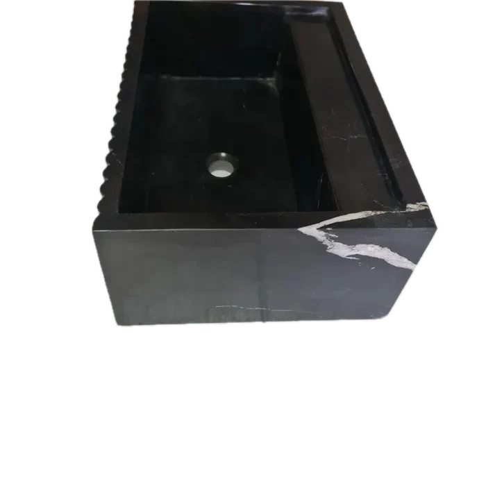Toros Black Marble Rectangular Wall-mount Bathroom Sink Fluted (W)16" (L)24" (H)7".