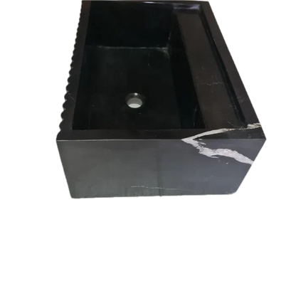 Toros Black Marble Rectangular Wall-mount Bathroom Sink Fluted (W)16" (L)24" (H)7".