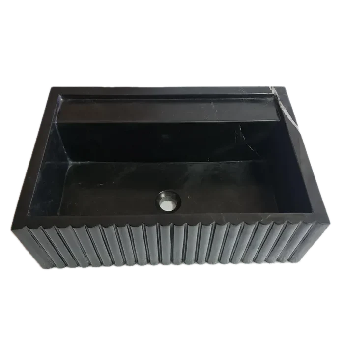 Toros Black Marble Rectangular Wall-mount Bathroom Sink Fluted (W)16" (L)24" (H)7".