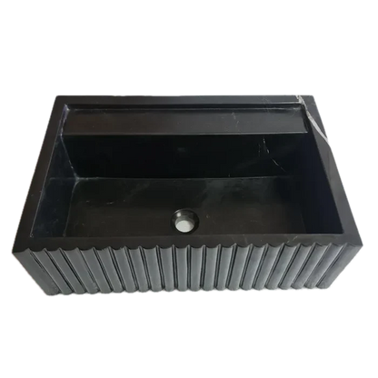 Toros Black Marble Rectangular Wall-mount Bathroom Sink Fluted (W)16" (L)24" (H)7".