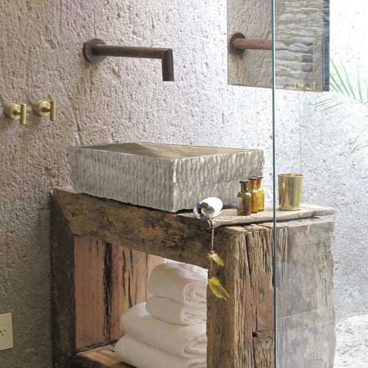 Travertine Rectangular Sink Natural Stone Above Vanity Bathroom Sink (W)23" (D)18" (H)8".