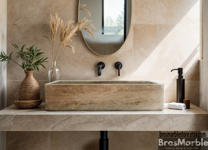 Travertine Marble Sink | Handmade Natural Stone Bathroom Basin