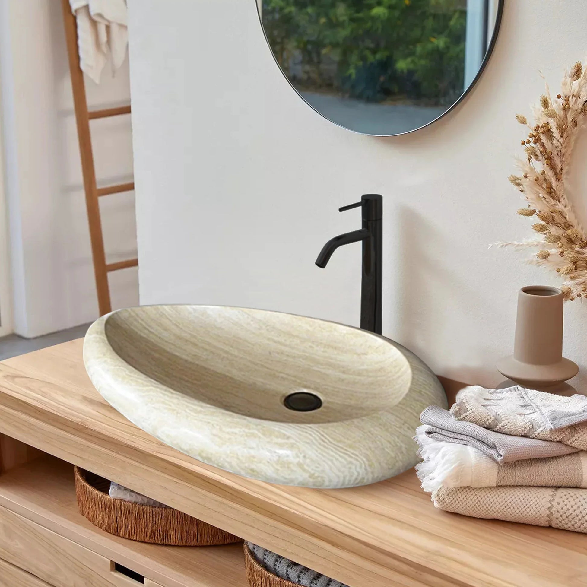 Elegant design featuring natural travertine stone, perfect for sophisticated interior and exterior applications.