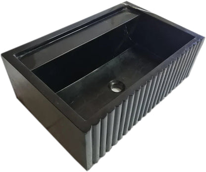 Toros Black Marble Rectangular Wall-mount Bathroom Sink Fluted (W)16" (L)24" (H)7".