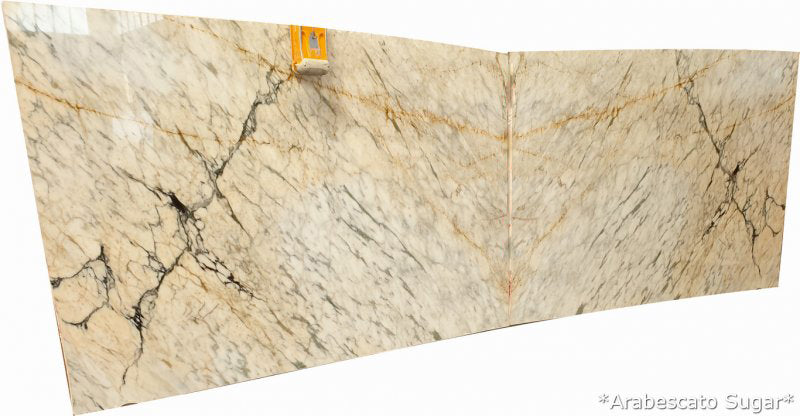 Elegant Arabescato marble slab showcasing unique veining patterns ideal for luxury interior design applications.