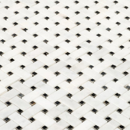 Elegant Carrara White basketweave tile pattern showcasing classic design and timeless elegance
