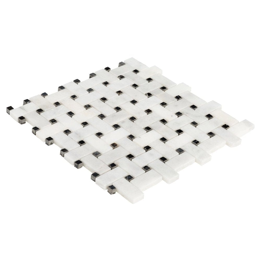 Elegant Carrara White basketweave tile pattern showcasing classic design and timeless elegance
