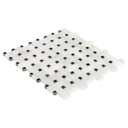 Elegant Carrara White basketweave tile pattern showcasing classic design and timeless elegance