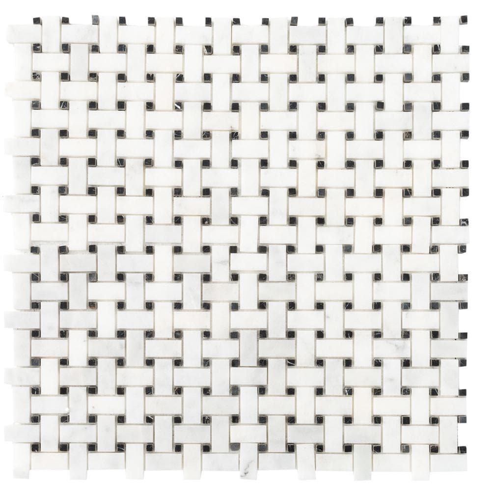 Elegant Carrara White basketweave tile pattern showcasing classic design and timeless elegance