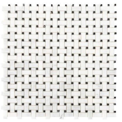 Elegant Carrara White basketweave tile pattern showcasing classic design and timeless elegance