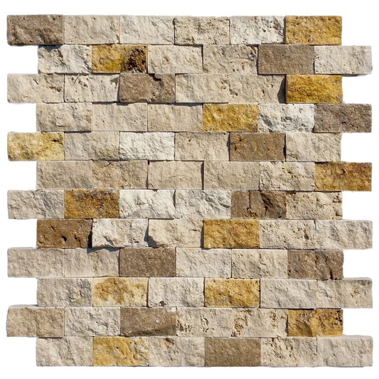Elegant travertine mosaic tiles installation showcasing natural stone textures and sophisticated design for interior spaces.