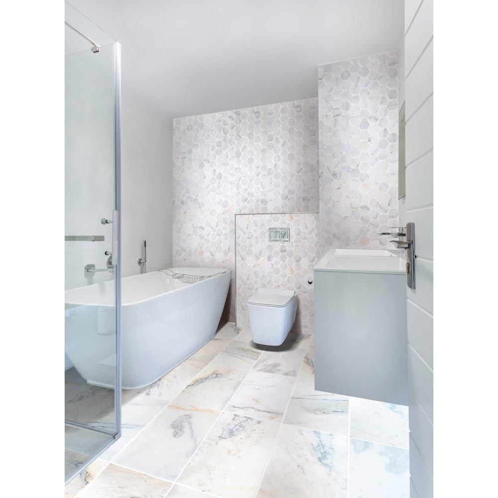 Bianco Ibiza White Marble Floor and Wall Tile - Livfloors Collection.