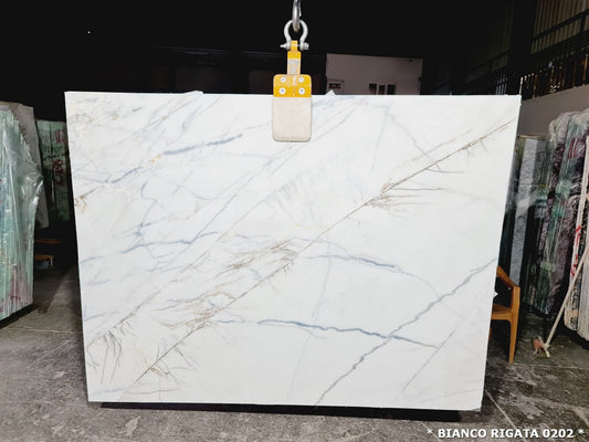 High-quality Bianco Rigata marble slabs showcasing elegant patterns and durability for premium interior design.