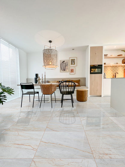 Bianco Venato Exotic Marble Polished Floor and Wall Tile - Large Format - Livfloors Collection.