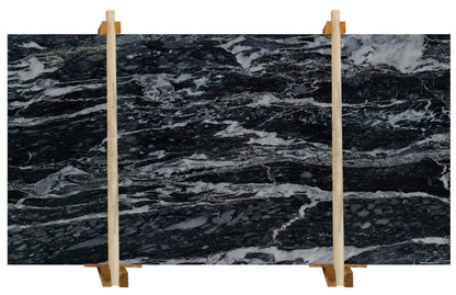 Black leopard inspired pattern on premium marble slabs showcasing elegance and durability for upscale interior design