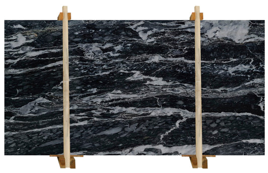 Black leopard inspired pattern on premium marble slabs showcasing elegance and durability for upscale interior design