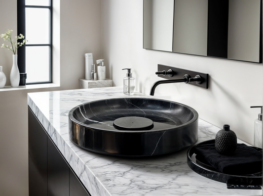 View the image of Black Marble Vessel Sink (BRS017) at BROSMARBLE. Premium marble sink in the Bathroom Sinks category, available for $410.00.