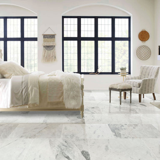 Elegant Blue Whisper marble tile showcasing intricate natural patterns for premium interior designs