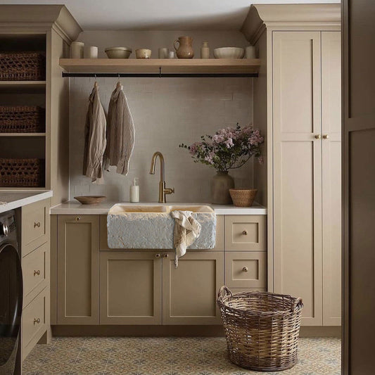 Botticino Beige farmhouse sink showcasing elegant design and durable natural stone for kitchen luxury