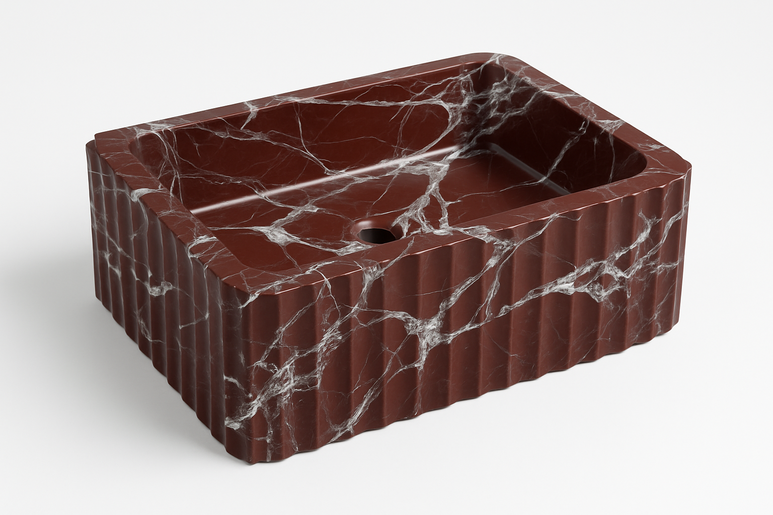 Natural Rosso Marble Sink showcasing rich red hues and elegant veining, ideal for kitchens and bathrooms.