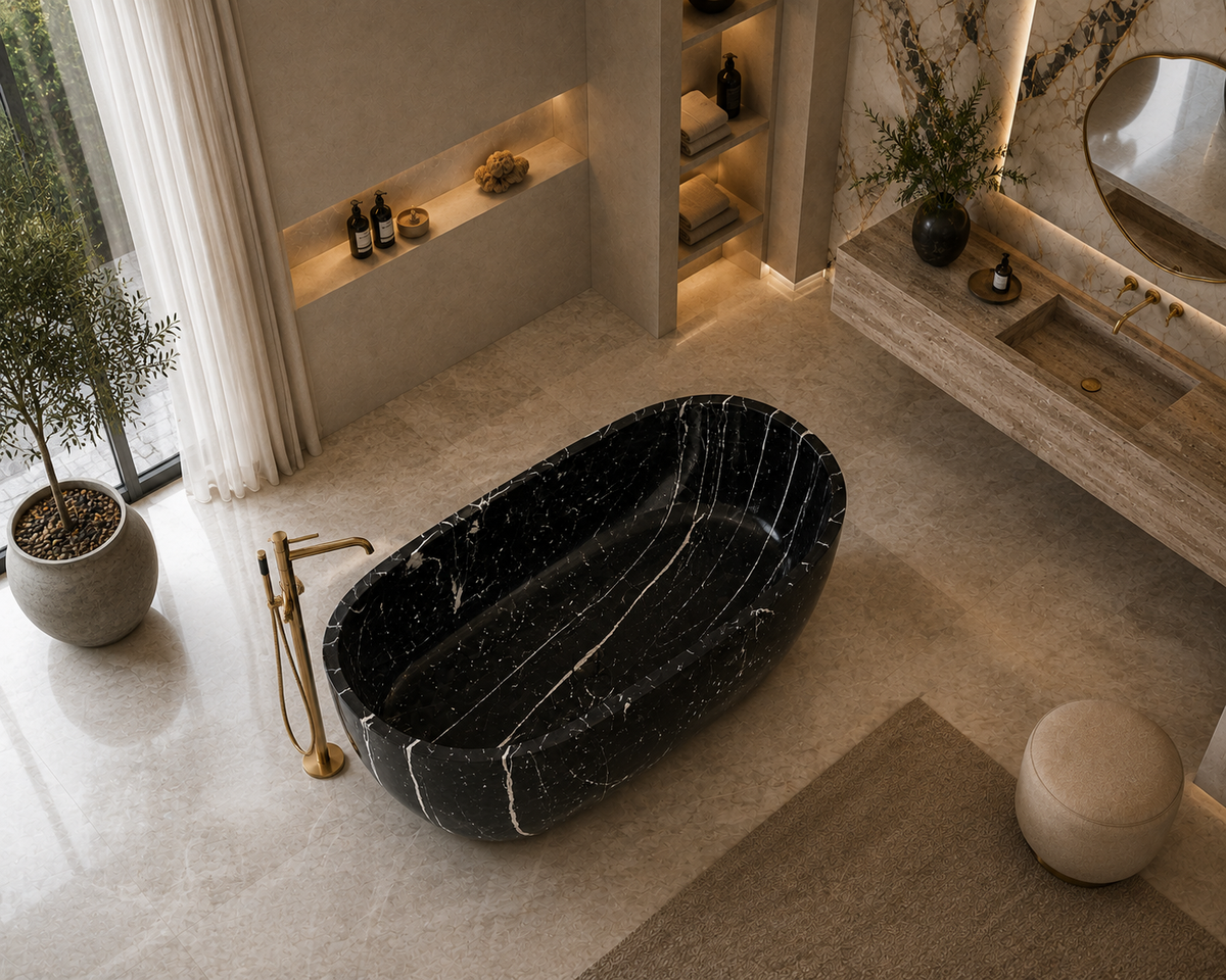 Black Marble Bathtub 65"