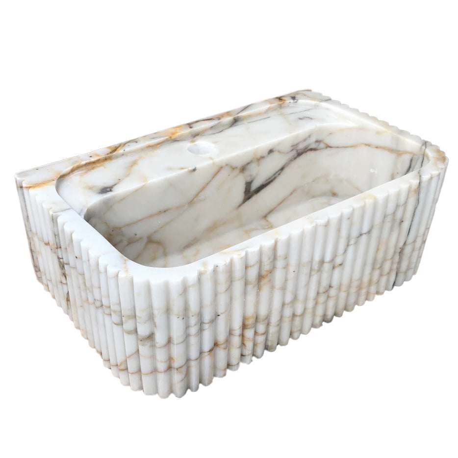 Calacatta Gold Marble Wall-mount Bathroom Vanity Sink Fluted (W)18" (L)36" (H)7".