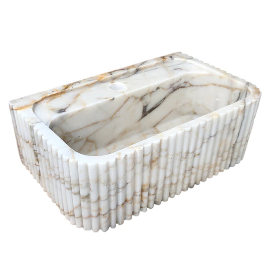 Calacatta Gold Marble Wall-mount Bathroom Vanity Sink Fluted (W)18" (L)36" (H)7".