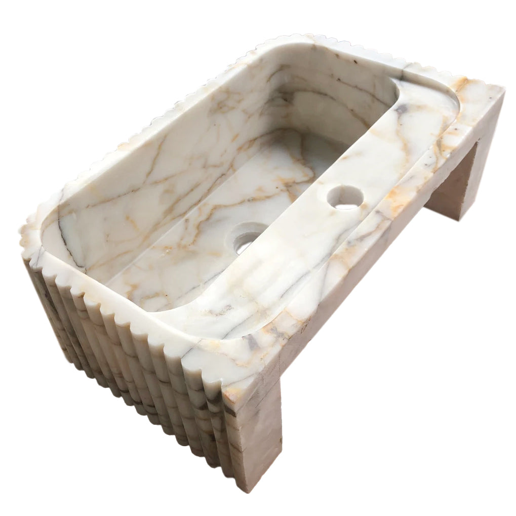 Calacatta Gold Marble Wall-mount Bathroom Vanity Sink Fluted (W)18" (L)36" (H)7".