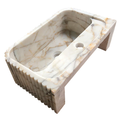 Calacatta Gold Marble Wall-mount Bathroom Vanity Sink Fluted (W)18" (L)36" (H)7".
