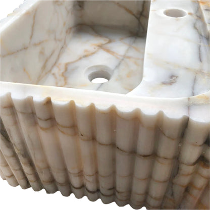 Calacatta Gold Marble Wall-mount Bathroom Vanity Sink Fluted (W)18" (L)36" (H)7".
