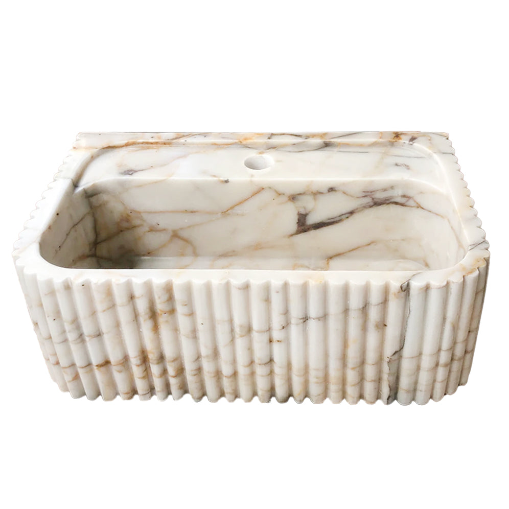 Calacatta Gold Marble Wall-mount Bathroom Vanity Sink Fluted (W)18" (L)36" (H)7".