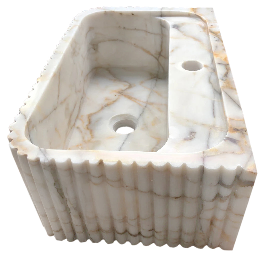 Calacatta Gold Marble Wall-mount Bathroom Vanity Sink Fluted (W)18" (L)36" (H)7".