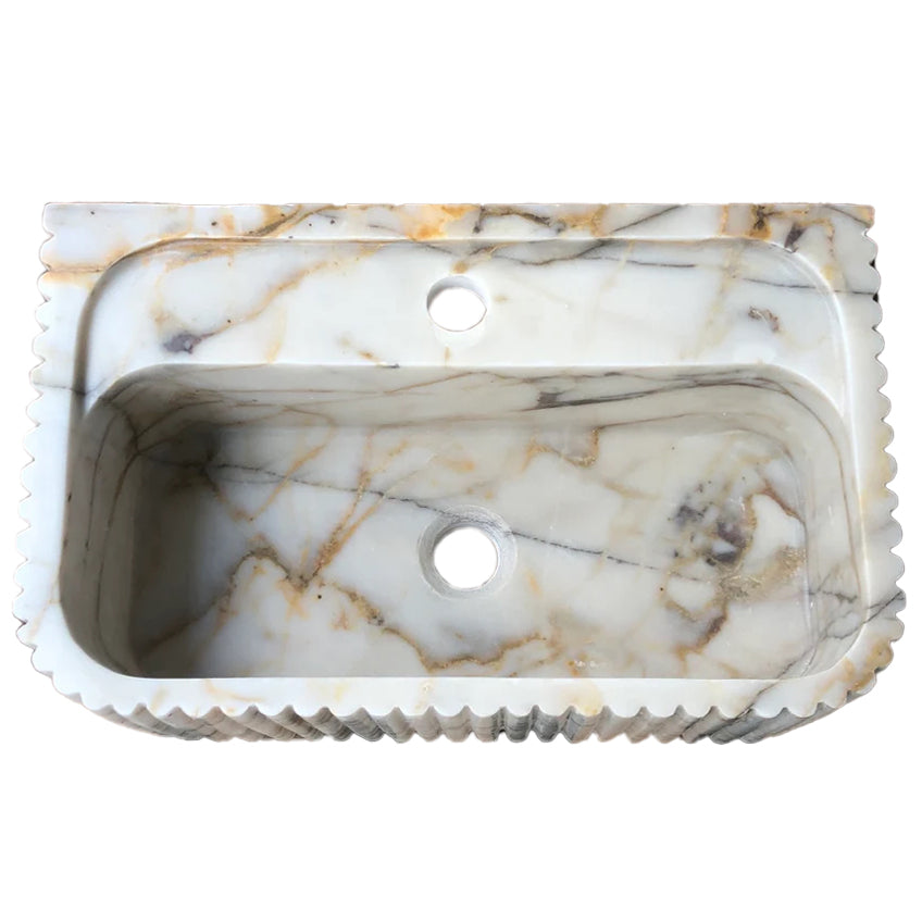 Calacatta Gold Marble Wall-mount Bathroom Vanity Sink Fluted (W)18" (L)36" (H)7".