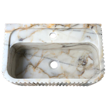 Calacatta Gold Marble Wall-mount Bathroom Vanity Sink Fluted (W)18" (L)36" (H)7".