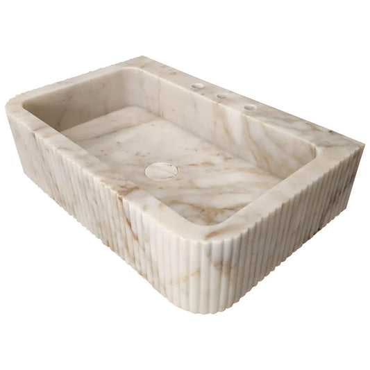 Elegant Calacatta Gold wall-mount vanity sink enhancing bathroom aesthetics with luxurious marble finish