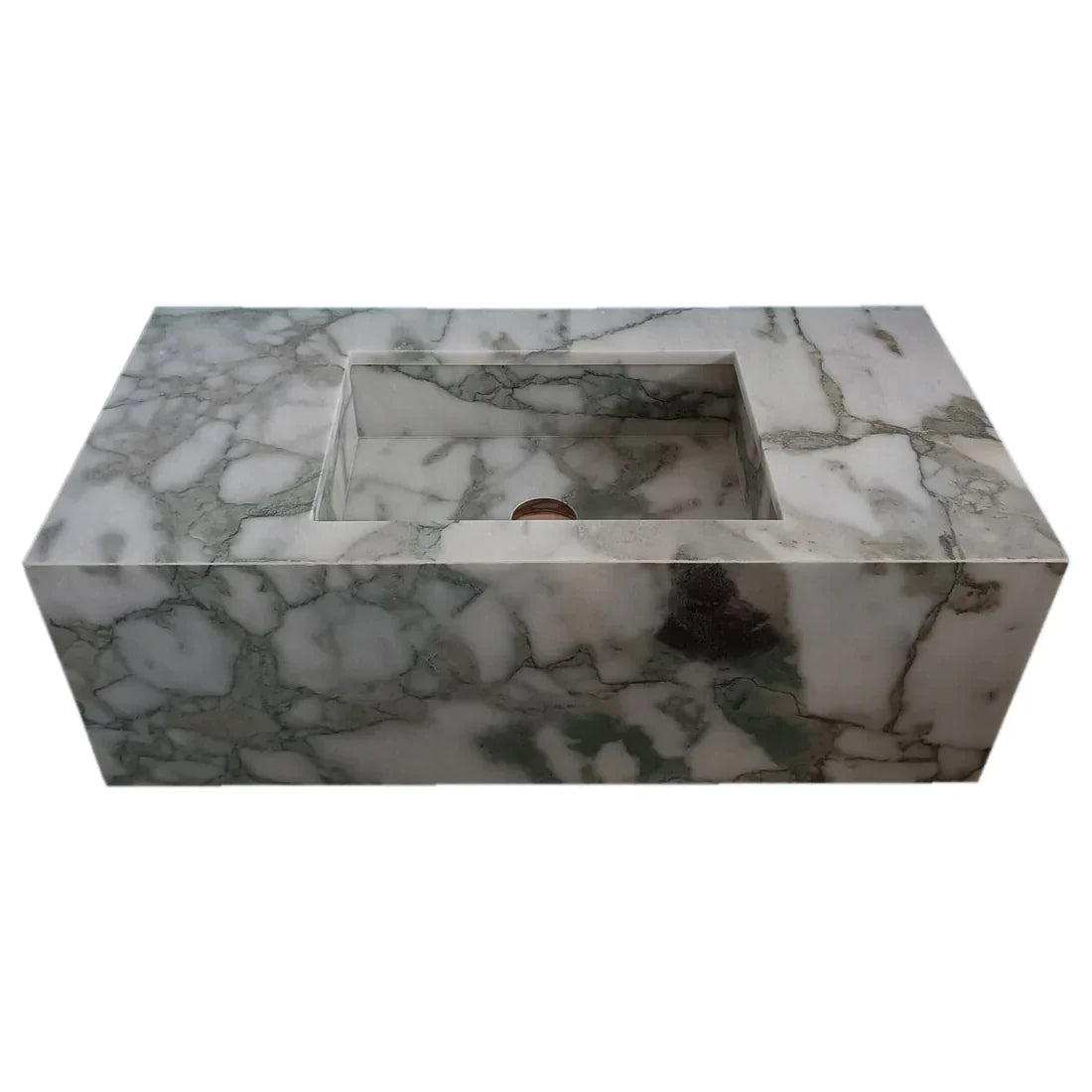 Sleek wall-mount sink featuring elegant Calacatta Verde marble design for modern bathroom aesthetics