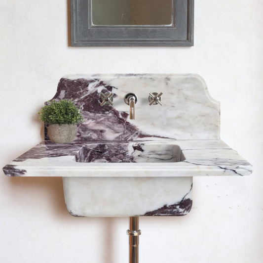 Calacatta Viola marble bathroom sink with elegant veining for a luxurious and stylish bath space.