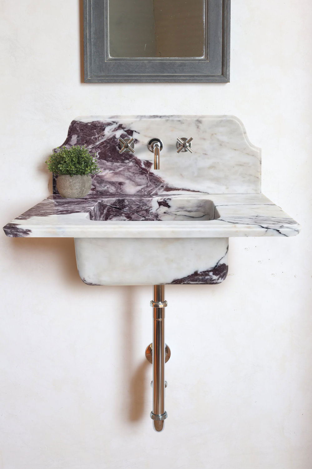 Calacatta Viola marble bathroom sink with elegant veining for a luxurious and stylish bath space.