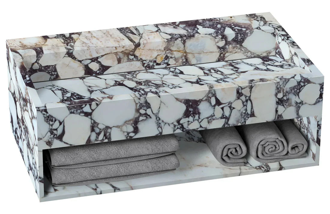 Luxurious Calacatta Viola marble countertop with sleek hidden drain design for modern bathroom aesthetics