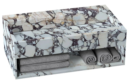 Luxurious Calacatta Viola marble countertop with sleek hidden drain design for modern bathroom aesthetics